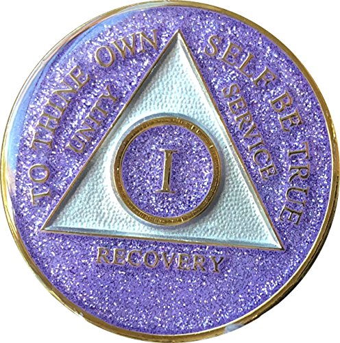 1 Year AA Medallion Purple Glitter Tri-Plate Bling Bling Chip