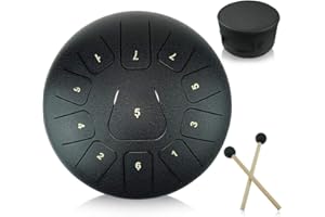 OCARINAWIND 12 inches Steel Tongue Drum Black 11 Notes,C Major,with Padded Drum Bag and Couple of Mallets, peaceful sound