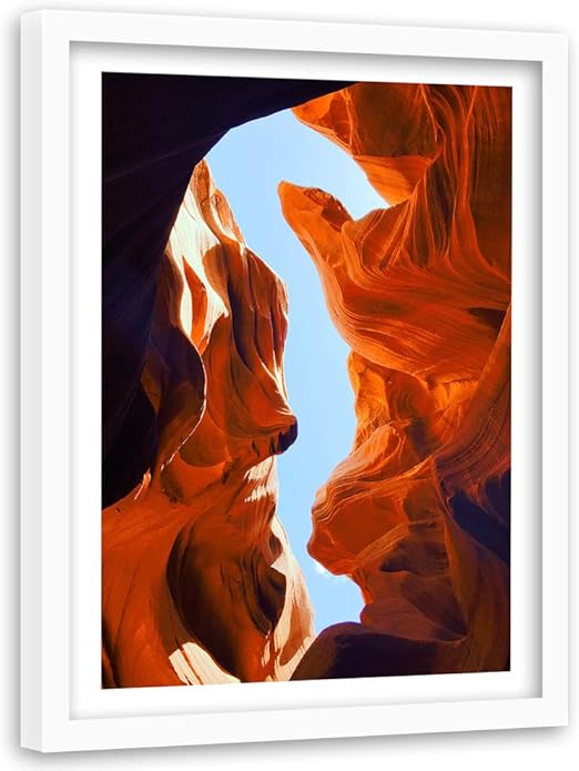 Wanddeko weißer Rahmen Landschaft Bild Art Natur Felsen Himmel Orange