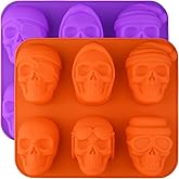 HUAKENER 2 Pack Skull Cake Pan, 6 Cavity Skull Cake Molds, Silicone Skull Baking Pan for Mini Cakes, Chocolate Bomb, Pudding, Halloween Baking