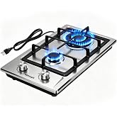 VancEpic 2 Burner Gas Cooktop, 12 Inch Stainless Steel Propane Stove Top | NG/LPG Convertible Built-in Gas Stove Top with Thermocouple Flameout Protection for Outdoor,Kitchens, Apartments, Camping, RV