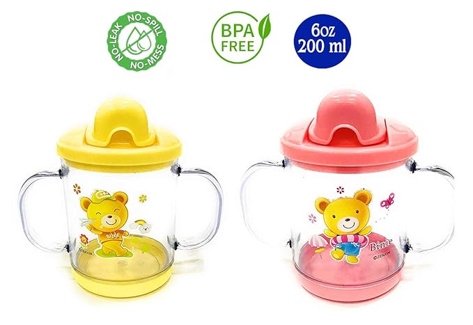 THE LITTLE LOOKERS Premium Quality Bpa Free Unbreakable Sippy Cup (Sipper Mugs for Kids/Children/Babies/Infants) Spout Infant PP Water/Juice Training Sipper Cup with Handles 200ml(Yellow & Pink)