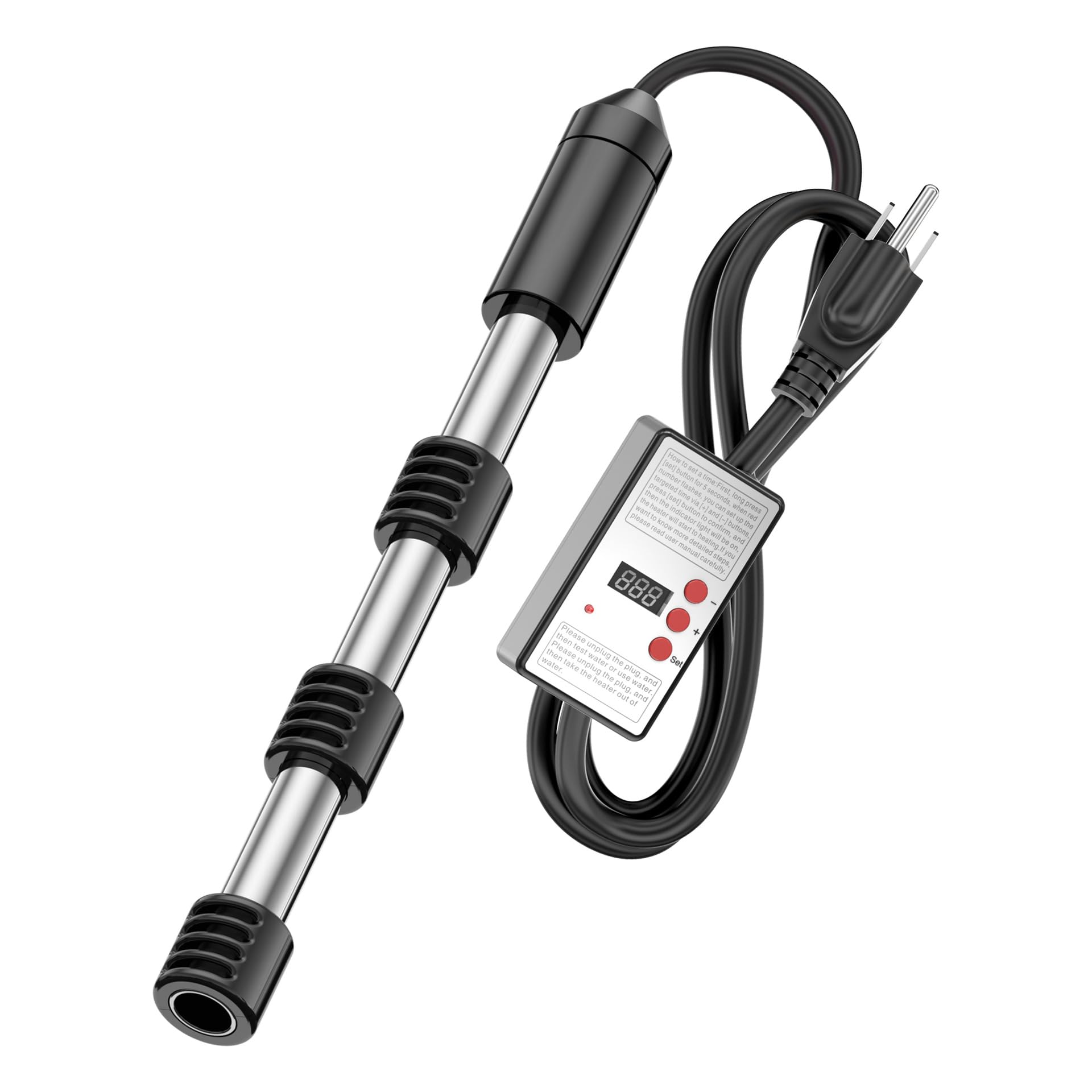 Photo 1 of 2000W Immersion Water Heater with Thermostat and Timer & 304 Stainless Steel Cover - Portable Electric Bathtub Heater for Camping, Buckets, and Above Ground Pools - Heats to 160°F with Auto Shut-Off