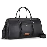 Wrangler Travel Duffel Bag Large Weekender Bag for Women Designer Carry on Overnight Bag for Trips Leather Luggage Bag Black