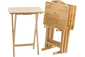 Pearington Ranchwood Folding TV Tray Table for Dining, Laptop Computer Stand, Gaming, Desk, 4-Pack, Natural Wood Finish
