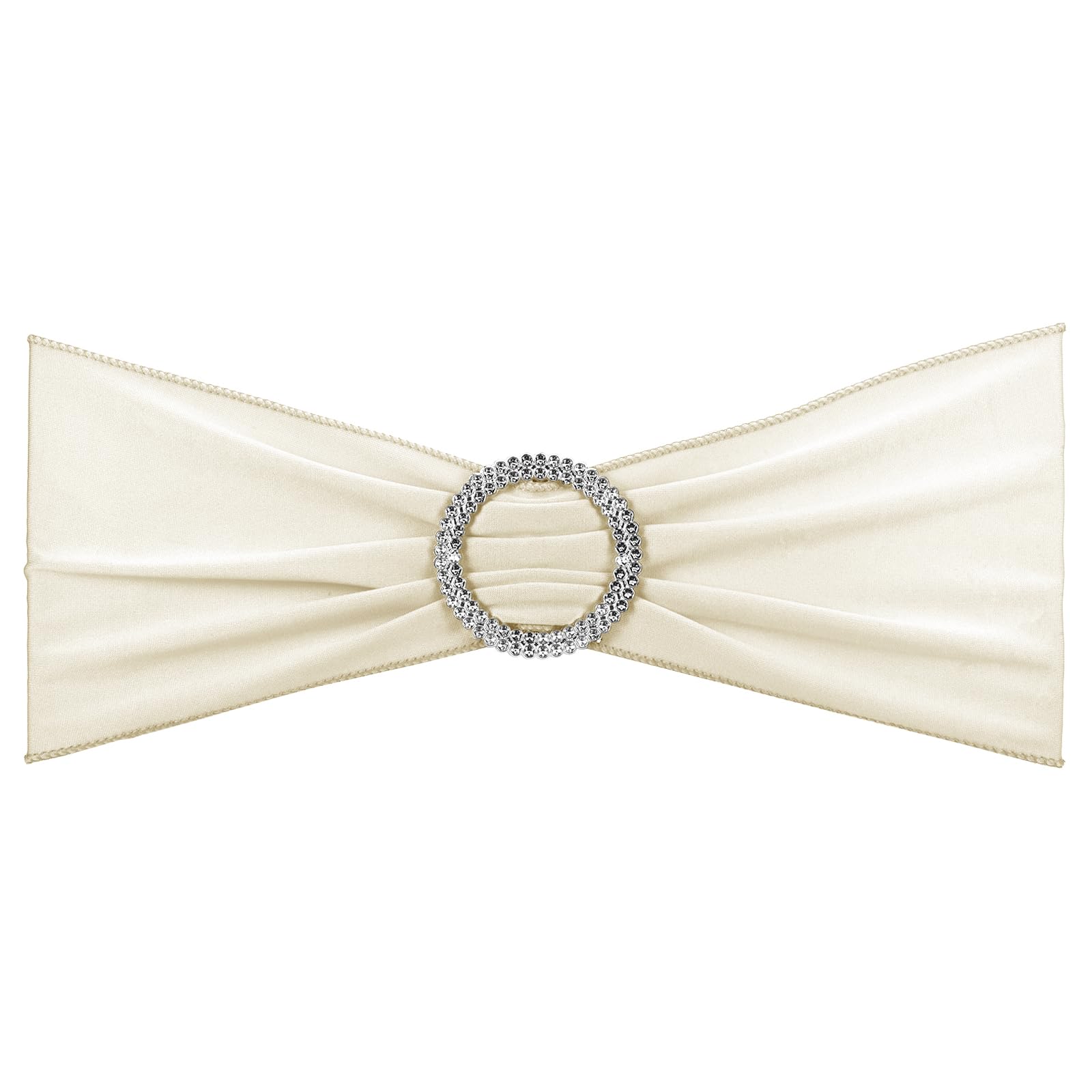 PATIKIL 13" x 5" Stretch Chair Sashes Bows, 25 Pack Elastic Chair Bands Sashes with Buckle Slider for Wedding Banquet Decorations, Cream