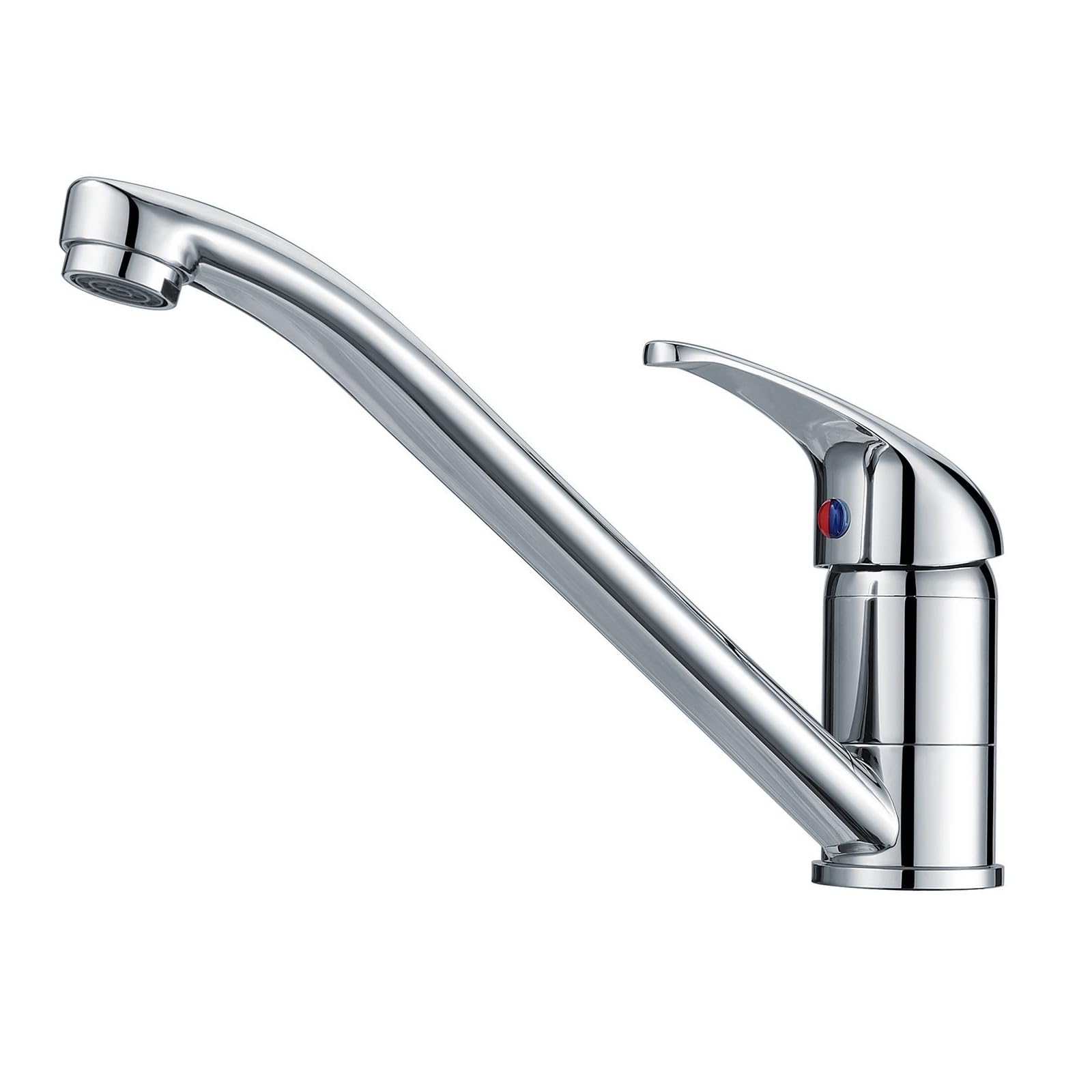 Hapilife Chrome Kitchen Tap Single Lever Kitchen Mixer Taps 1 Hole Long Spout Monobloc Brass Low Arc Faucet 360° Swivel Spout Sink Mixer Tap Top Lever