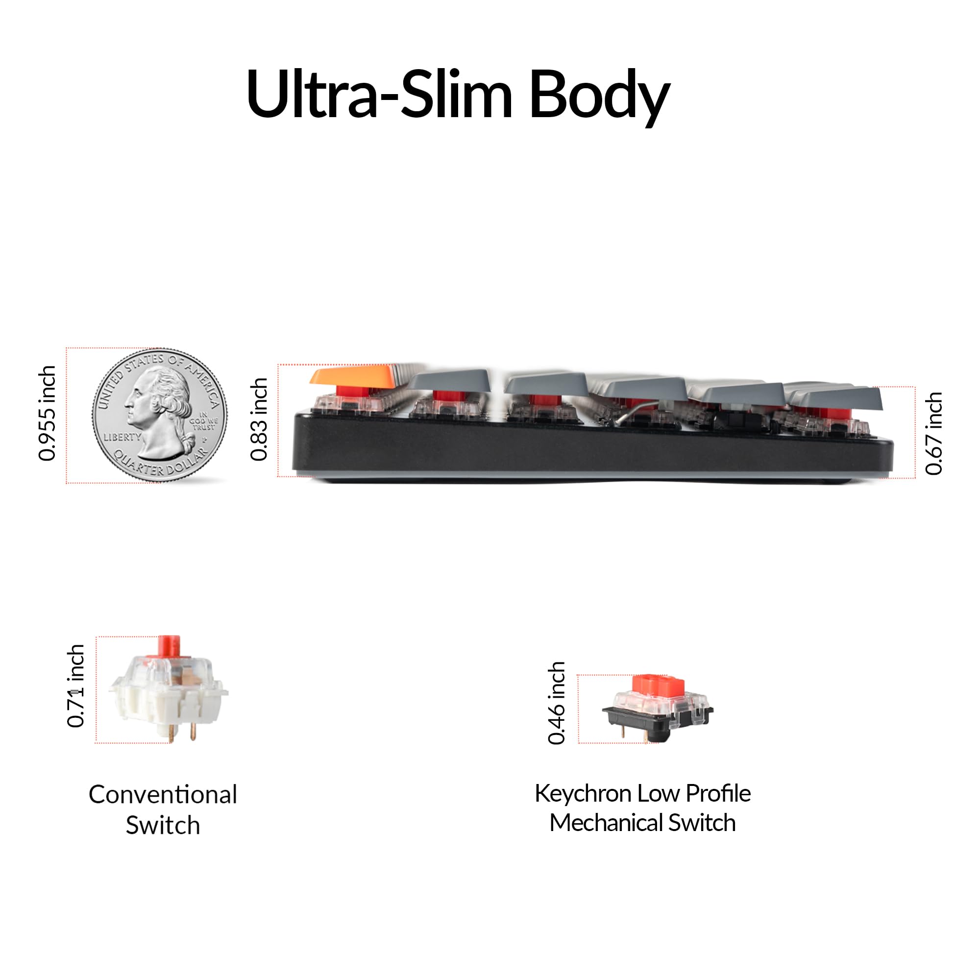 Keychron K3 Version 2, 84 Keys Ultra-Slim Wireless Bluetooth/USB Wired Mechanical Keyboard with White LED Backlit, Low-Profile Keychron Mechanical Red Switch Compatible with Mac Windows