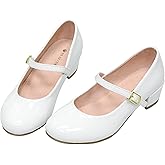 WIKENCY Girls Dress Shoes-Mary Jane Shoes for Girls, Princess Wedding Party Flower Girl School Shoes Low Heel Flats for Little/Big Kids