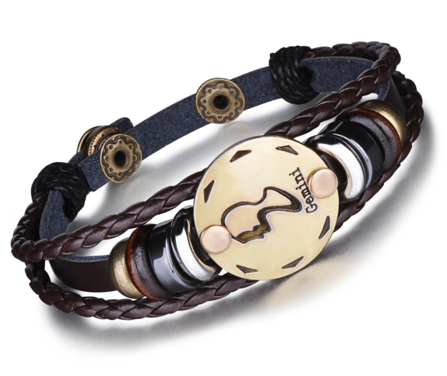 Infinite U Retro Punk Mens Womens 12 Constellation Zodiac Sign Bracelet Braided Leather Alloy Charm Bracelet Multilayer Wristband Bangle