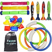 Fayoo 23 Pack Underwater Swimming/Diving Pool Toys Diving Rings(4 Pcs), Toypedo Bandits(4 Pcs), Diving Sticks(3 Pcs) with Under Water Treasures (12 Pcs) Gift Set Bundle, Ages 3+