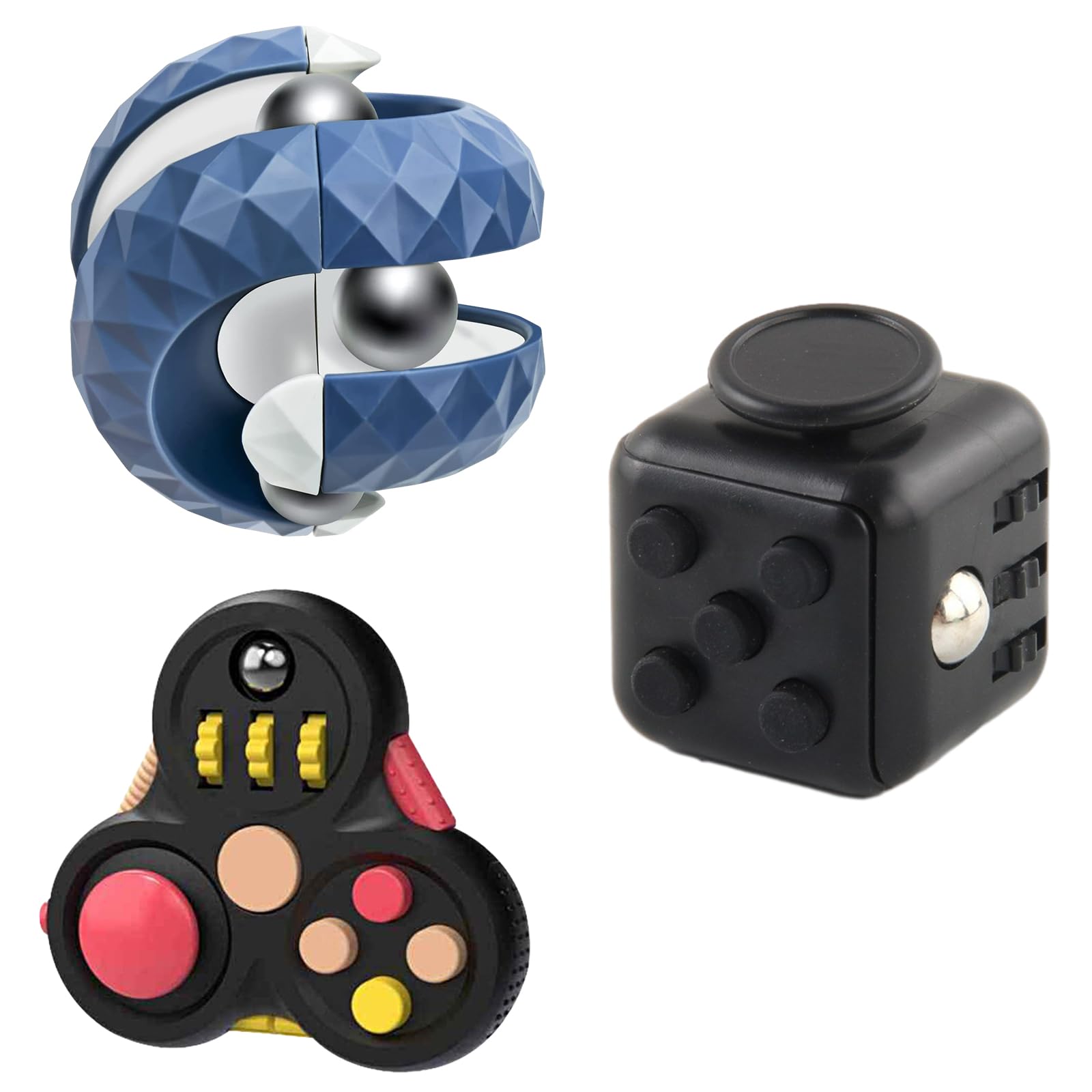 3 Pcs Fidget Toys Sensory Toys, Black Cube Toy For Anxiety Relief, Blue Orbit Ball Fidget Pad Toy Puzzle Games For Interactive, Fidget Controller With 13 Fidget Functions For ADD And Stress Relief