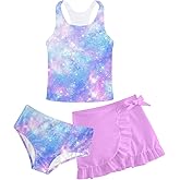 Girls Swimsuits 3 Piece Tankini Bathing Suit Set Cute Bikini Swimwear with Cover Ups Beach Skirt 5-16 Years