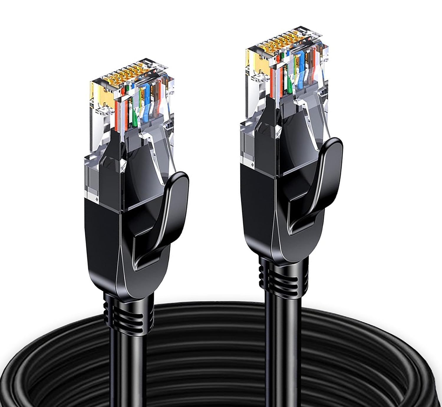 Elfcam - 18m Cat 7 RJ45 Ethernet Cable, STP 100% Copper, 10 Gbps 600 MHz, Round Shielded Network Cable, Compatible with Boxes, PCs, TVs, and Consoles – Black