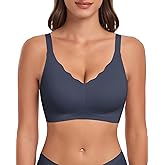 WOWENY Wireless Bras for Women No Underwire Seamless Bra Wavy Full Coverage Wide Strap V Neck Bralette Padded Push Up
