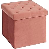 B FSOBEIIALEO Storage Ottoman Cube, Velvet Tufted Folding Ottomans with Lid, Footstool Rest Padded Seat for Bedroom (Warm Red, Medium)