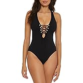 Becca Womens Modern Edge One Piece Swimsuit, Plunge Neck, Criss Cross, Bathing Suits for Women