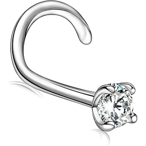 ACELENCE 925 Sterling Silver Nose Rings: Corkscrew CZ Nose Stud | Corkscrew CZ Nose Studs Piercing Hypoallergenic Jewelry Gif