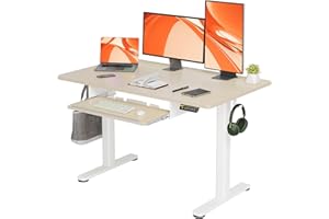 Claiks Standing Desk with Keyboard Tray, Electric Standing Desk Adjustable Height, 48x24 Inches Sit Stand up Desk with Splice Board, Raising Desk for Home Office, Natural