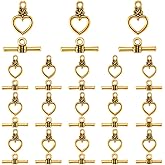 SOFPLATE 1 Box 120 Sets Antique Toggle Clasp Gold Heart Toggle Clasp Bulk Metal Alloy OT End Tibetan Ring Connector T Bar Closure Clasp for Jewelry Making Bracelet Necklace Chain Link DIY Crafts Adult