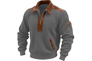 Corduroy Shirts for Men Casual Henry Stand Collar Quarter Button Up Vintage Long Sleeve Mock Neck Texture Sweatshirt