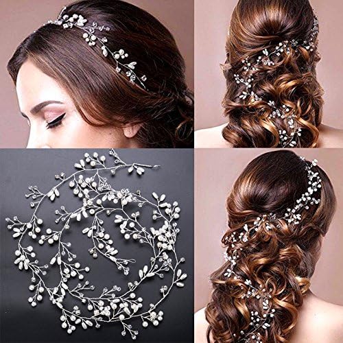 SHISI Handmade Bride Vintage Crystal Pearl Rattan Hair Band Headdress Wedding Hair Accessories 50CM