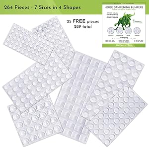 Clear Adhesive Bumper Dots and Pads – 289 Strong Self-Adhesive Rubber Feet for Wall Protection and Furniture – Noise Reducing Silicone Rubber Bumpers for Glass Cabinet Doors and Drawers – 7 Sizes
