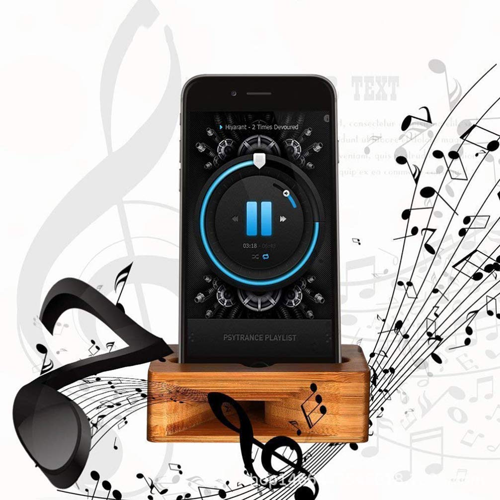 STOBOK Cell Phone Stand Amplifier,Phone Stand with Sound Amplifier Natural Wooden Desktop Mobile Phone Holder, Cradle Loud Speaker for Phone