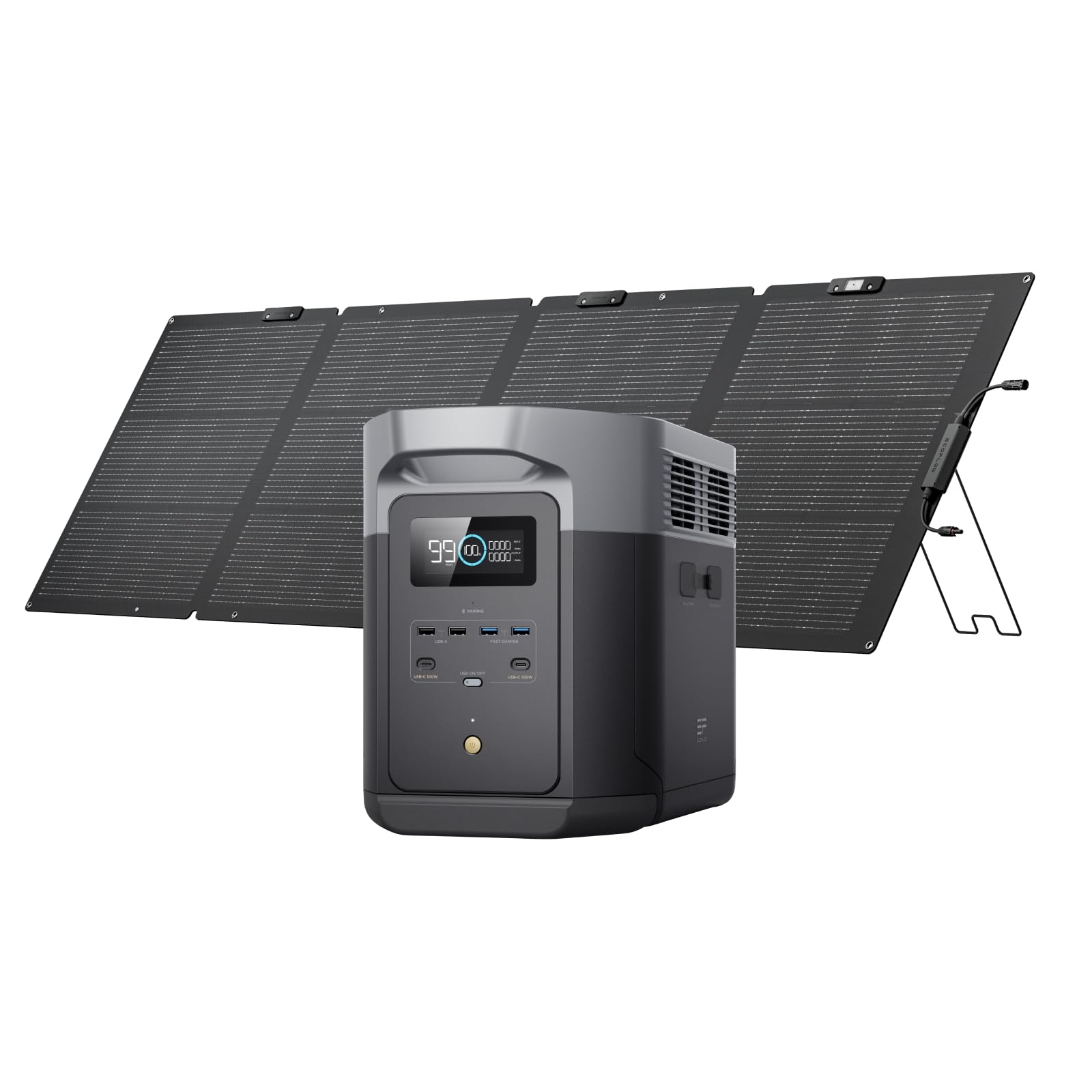 EF ECOFLOW Solar Generator DELTA 2 Max 2048Wh with 220W Solar Panel, LiFePO4 Battery Portable Power Station, Up to 3400W AC Output, AC + Solar Fast Dual Charging 0-100% in 1 Hr For Outdoor Camping RV