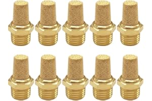 Uenede Brass 1/4 NPT Male Air Pneumatic Mufflers Hex Sintered Exhaust Muffler Silencer Filter Air Line Fitting (Pack of 10)
