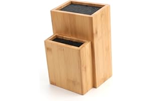Bamboo Universal Knife Block, Extra Large Two-Tiered Slotless Bamboo Knife Stand Organizer Holder, Convenient Safe Storage fo