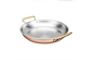 CVQWRJH Spanish Paella Pan,Handmade Copper Frying Pan Stainless Steel Double Ears Pan, Nonstick Cooking Skillet Cookware for 