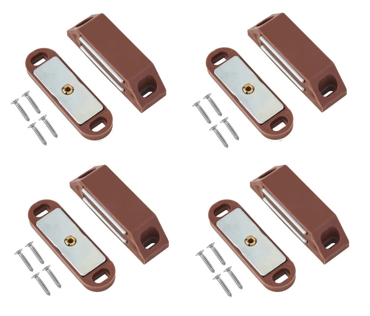 TERF® Heavy Duty Brown Magnetic Door Catch Closer 60mm with Fixing Screw for Cabinet Kitchen Bathroom Cupboards Closet Wardrobes Drawer - Pack of 4