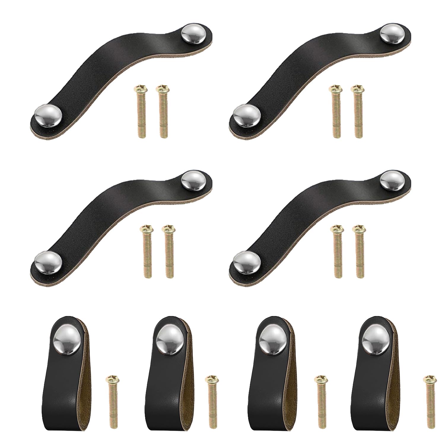 Leather Furniture Handles, 8 Pieces Leather Handles for Cabinets, Leather Handles for Drawers, Door Handles Cabinet Furniture Knobs, Leather Handle for Suitcases, Supplied with 22 mm Screws (One Hole + 128 mm Hole Spacing)