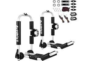 ARTIPOLY Kayak Roof Rack Carrier Kayak & Canoe Car Racks J-Bar with 3-in-1 Multifunction Paddle Holder for Easy Mount Kayak/Surf/Ski/Canoe/SUP on SUV, Car and Truck Crossbar