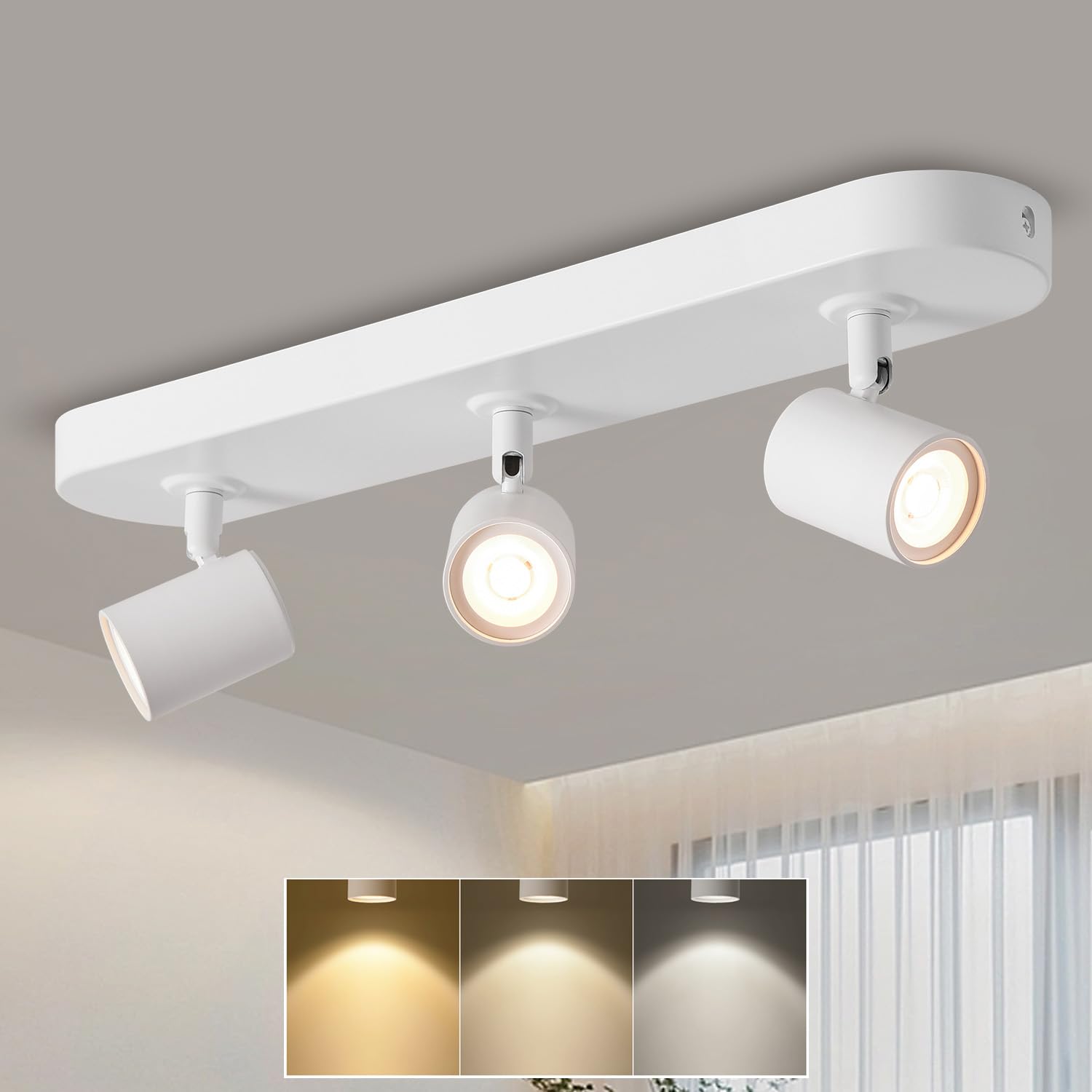 ANWIO 3 Spotlights Ceiling Light,White Kitchen Spot Lights for Ceiling,Bar Spotlight Ceilings,Bedroom Lights Ceilings,Spot Lights Fitting,Include Bulbs(EUCS-LG11A-480C)