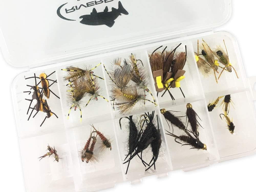 RiverBumStonefly Life Cycle Assortment Kit with Fly Box, Ant, Stimi, Golden Stone, Skwala, Yellow Sally, Nymph, Crystal Stimulator - 30 Piece