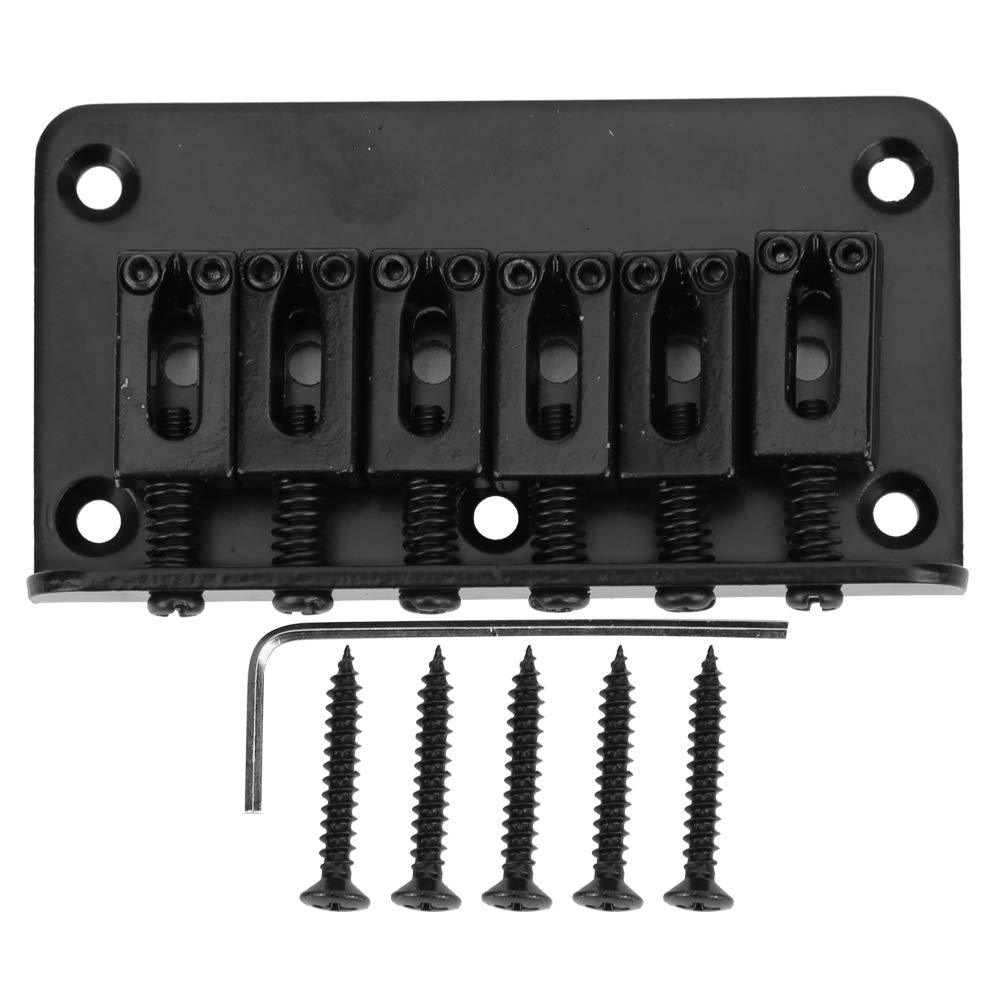 Guitar Bridge, 6-Strings Fixed Bridge Electric Guitar Hardtail Saddle Bridge Replacement Parts with Wrench 78mm Black Guitar Bridge