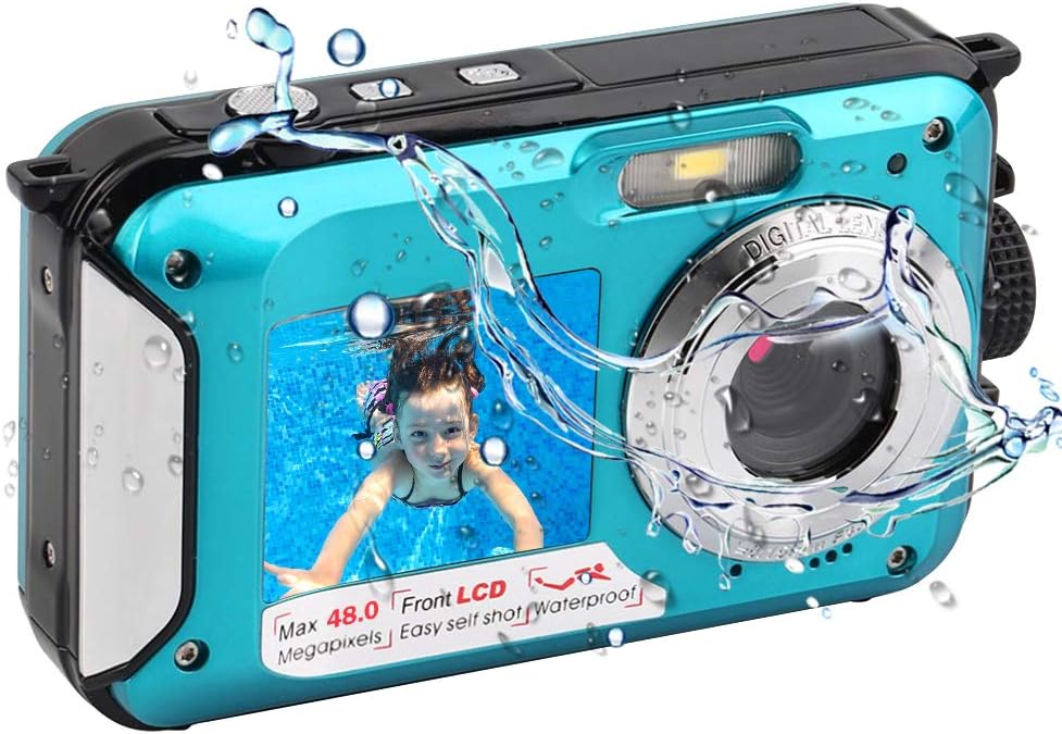 Unterwasserkamera 2.7K Full HD 48.0 MP Kamera Unterwasserkamera Digitalkamera Videorecorder Camcorder Selfie Dual Screen wasserdichte Kamera zum Schnorcheln 10 ft unter Wasser