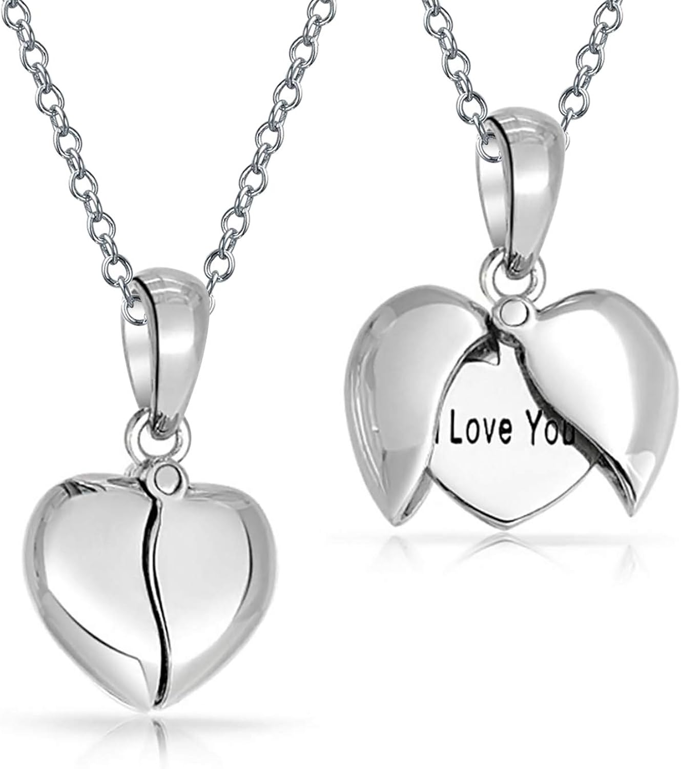 Engraved Saying BEST FRIENDS BFF Angel Wing Heart Shape Locket Necklace Pendant For Teen For Women 925 Sterling Silver