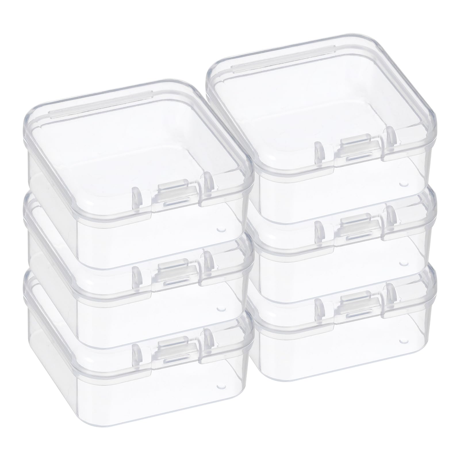 PATIKIL 1.8x1.8x1 Inch Clear Storage Box with Hinged Lid, 6Pack Plastic Stackable Rectangle Organizer Container for Bead Jewelry Small Item Art Craft Project
