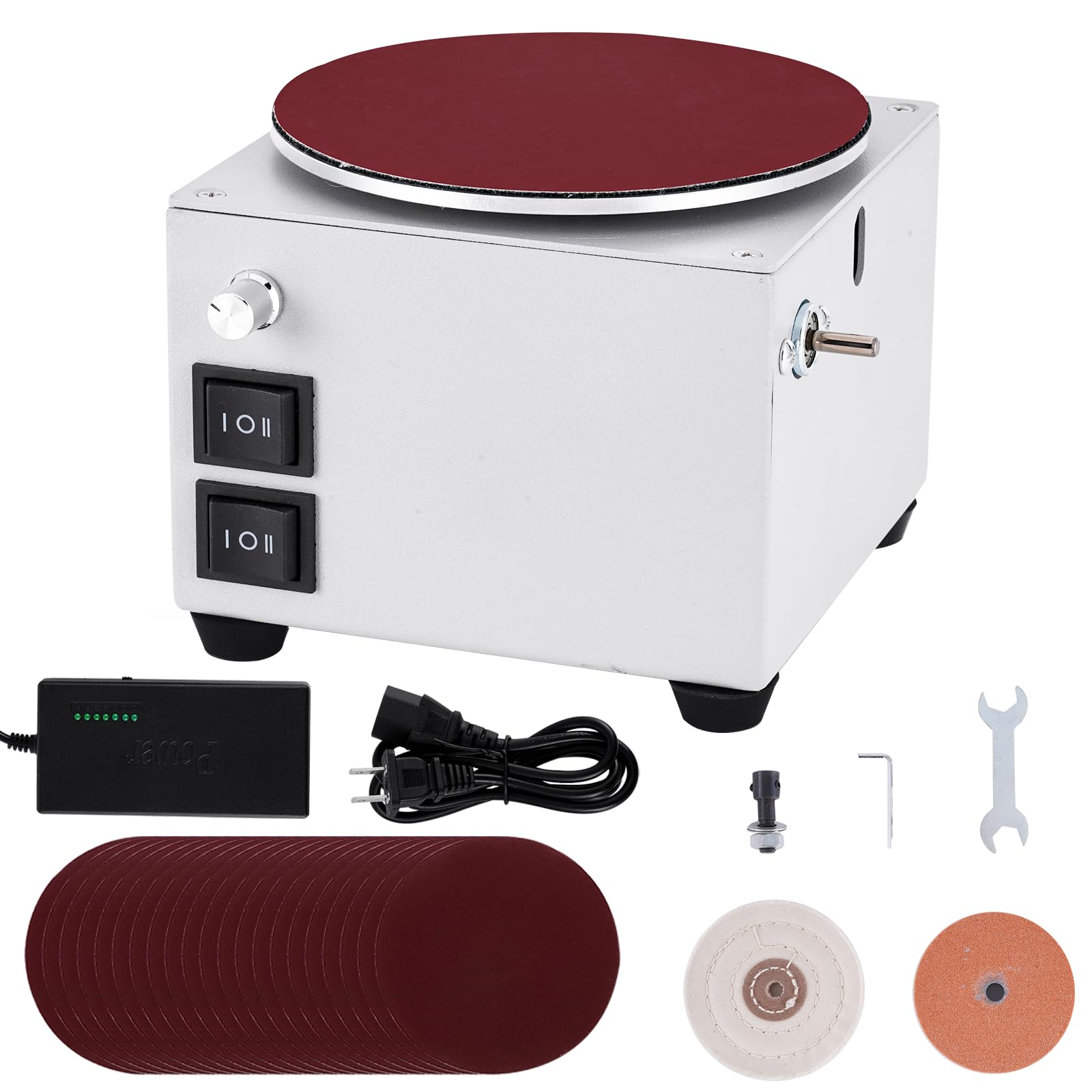 Photo 1 of 6 Inch Benchtop Disc Sander and 3 Inch Bench Grinder Machine for Wood, Crafts, Scissors Sanding, 6-inch Disc, 3-inch Sanding Wheel, Stepless Speed Control, Dual Motor Control