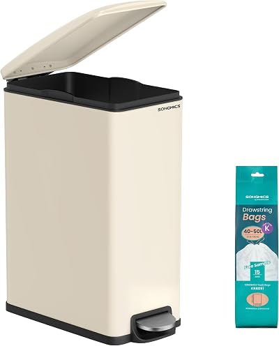 SONGMICS Slim 48 L Kitchen Bin with Soft-Close Lid Sand Beige LTB510A02