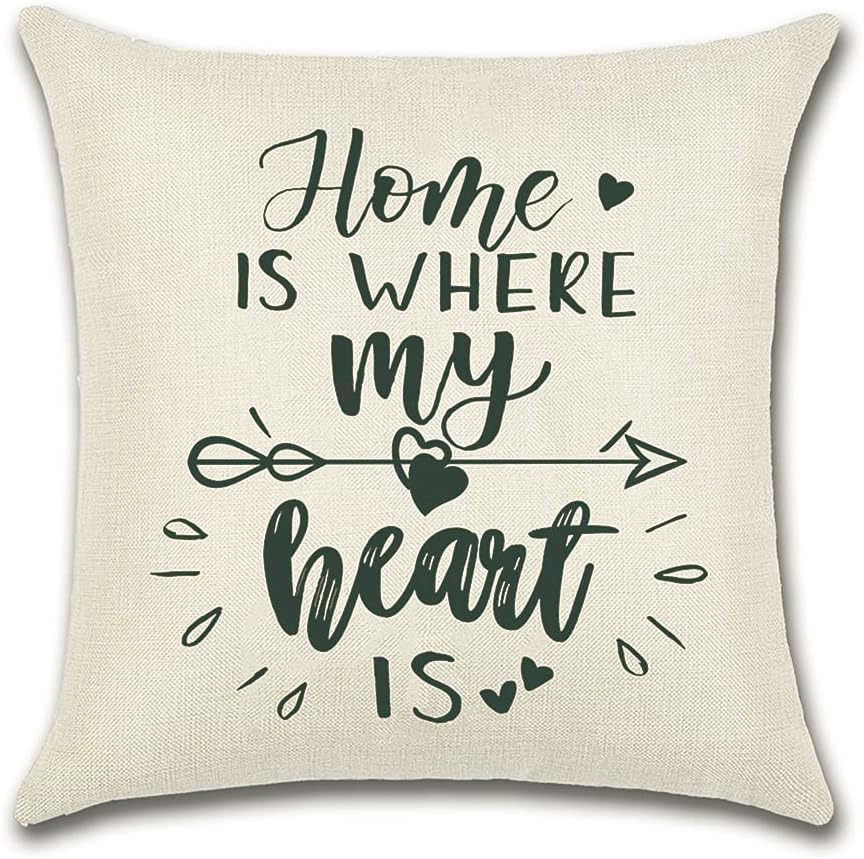 Artscope Farmhouse Throw Pillow Covers with Home is Where My Heart is Quotes 18'' x 18'' Decorative Cushion Covers for Housewarming Gifts Family Room Décor