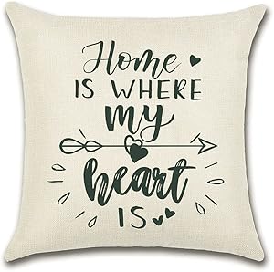 Artscope Farmhouse Throw Pillow Covers with Home is Where My Heart is Quotes 18'' x 18'' Decorative Cushion Covers for Housewarming Gifts Family Room Décor