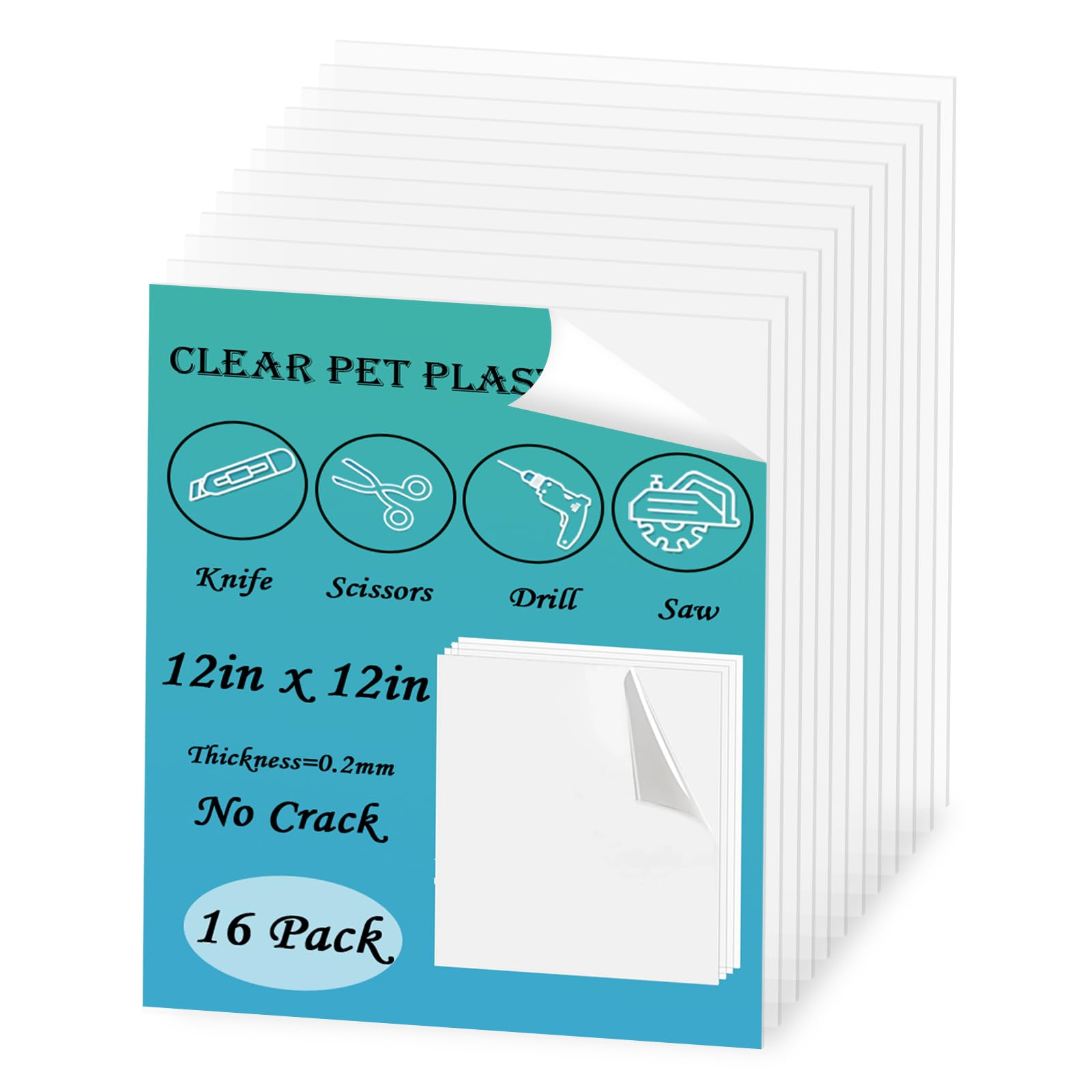Photo 1 of 16PCS 7.9mil/0.2mm Clear Plastic Sheet 12" x 12",Plastic Sheets PET Flexible Lightweight Clear Plastic Sheets for Arts & Crafts,Home Projects & Protective Barriers,Picture Frames(305x305x0.2mm)