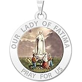 PicturesOnGold.com Our Lady of Fatima Religious Medal Color - 2/3 Inch Size of Dime, Sterling Silver