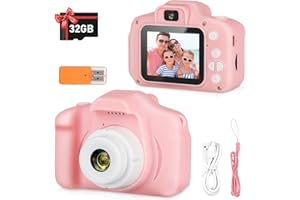 Zeacool Kids Camera, HD Digital Video Camera,Childrens Toys for 3 4 5 6 7 8 9 Year Old Boys/Girls, Selfie Camera for Kids, Christmas Birthday Gifts with 32GB SD Card(Pink)