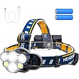 Consciot Rechargeable Headlamp, 6 LEDs 12000 Lumens 18650 USB Rechargeable Waterproof 8 Modes LED Flashlight Rechargeable Hea