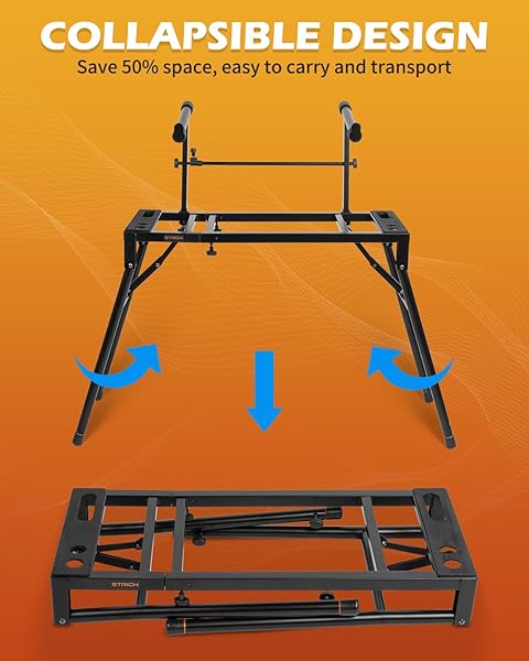 STRICH DUAL PIANO KEYBOARD STAND WITH 2ND TIER – ADJUSTABLE AND PORTABLE 2 TIER MUSIC STAND FOR SYNTHS AND ELECTRIC DIGITAL KEYBOARDS – FITS 54 61 88 KEY PIANOS